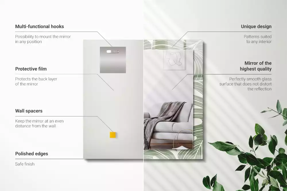 Specchio rettangolare con cornice stampata Foglie di Monstera