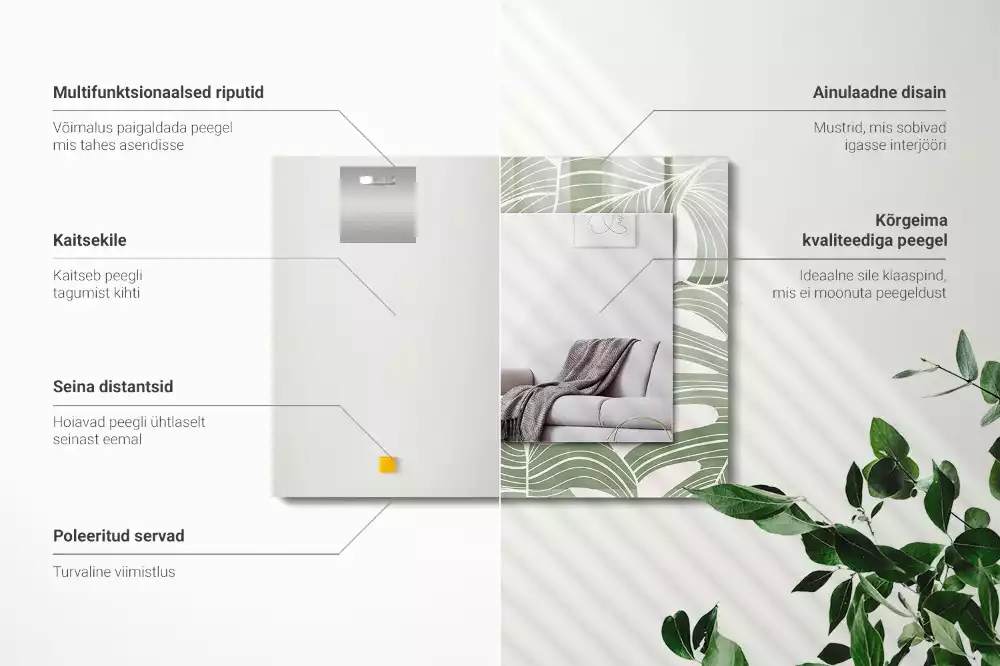 Specchio rettangolare con cornice stampata Foglie di Monstera