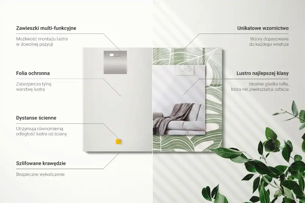 Specchio rettangolare con cornice stampata Foglie di Monstera