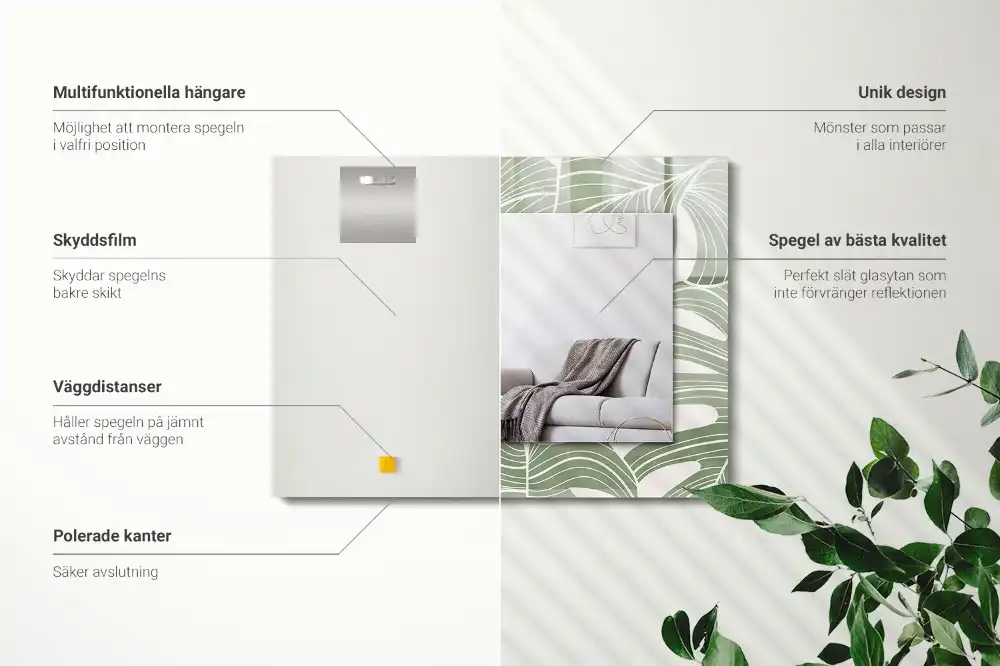 Specchio rettangolare con cornice stampata Foglie di Monstera