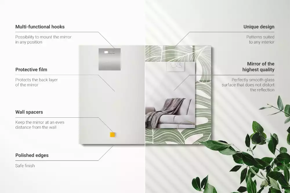 Specchio rettangolare con cornice stampata Foglie di Monstera