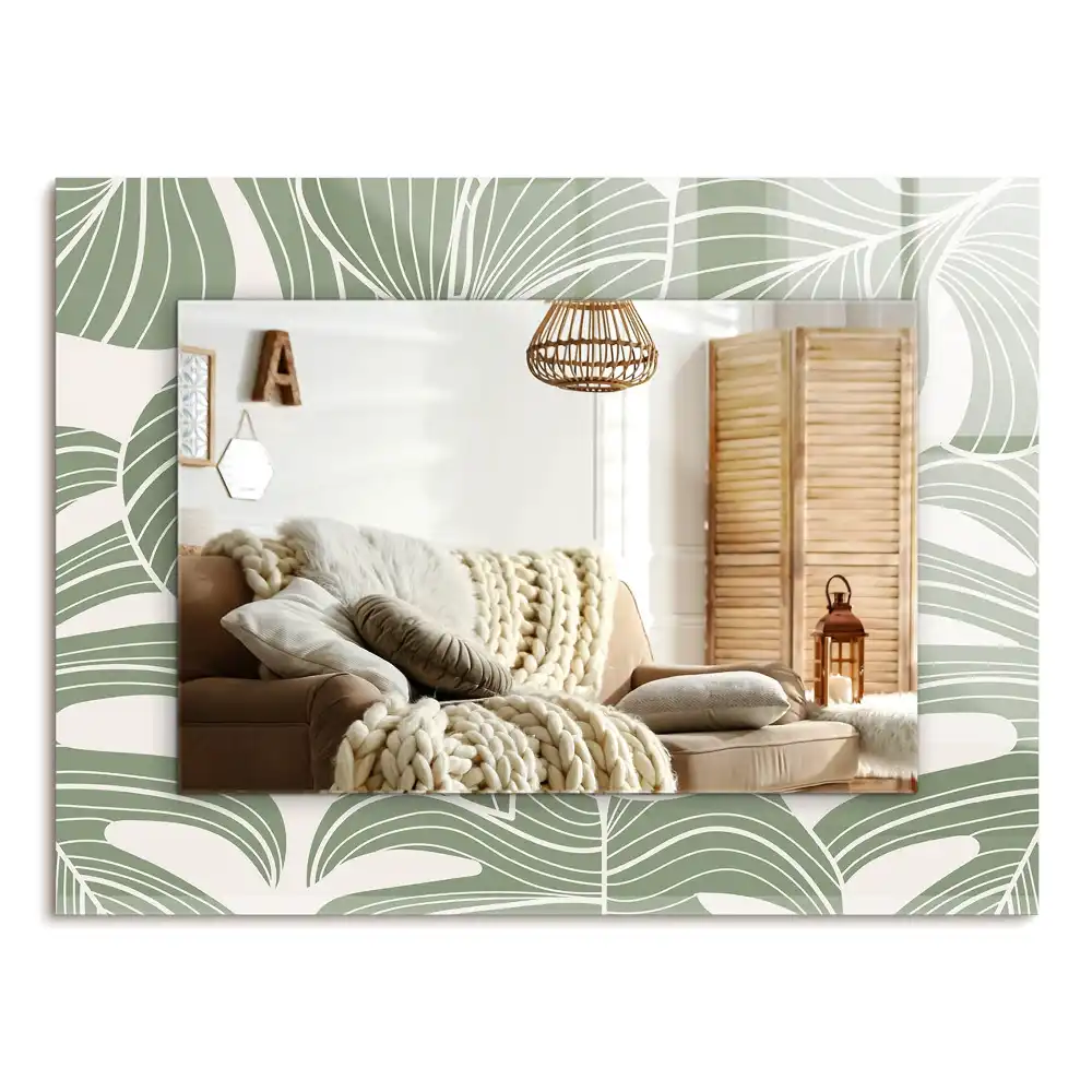 Specchio rettangolare con cornice stampata Foglie di Monstera