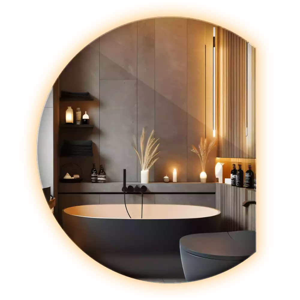 Specchio circolare tagliato con effetto LED