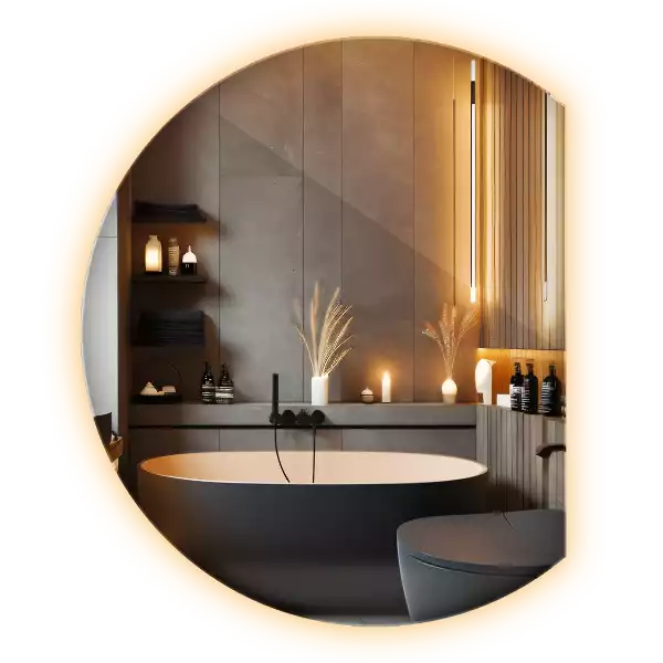 Specchio circolare tagliato con effetto LED