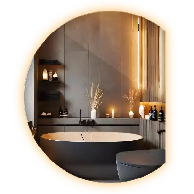 Specchio circolare tagliato con effetto LED