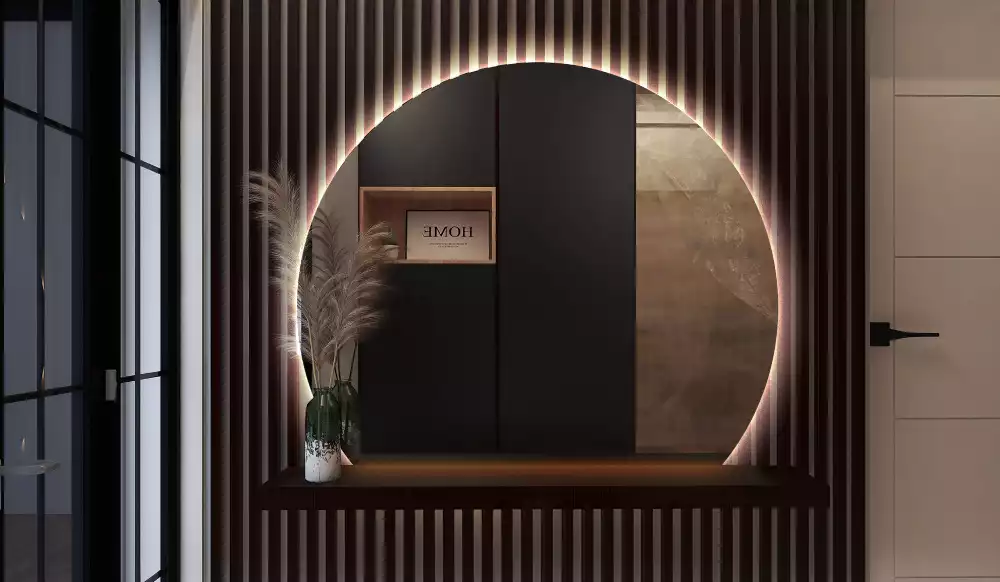 Specchio circolare tagliato con effetto LED