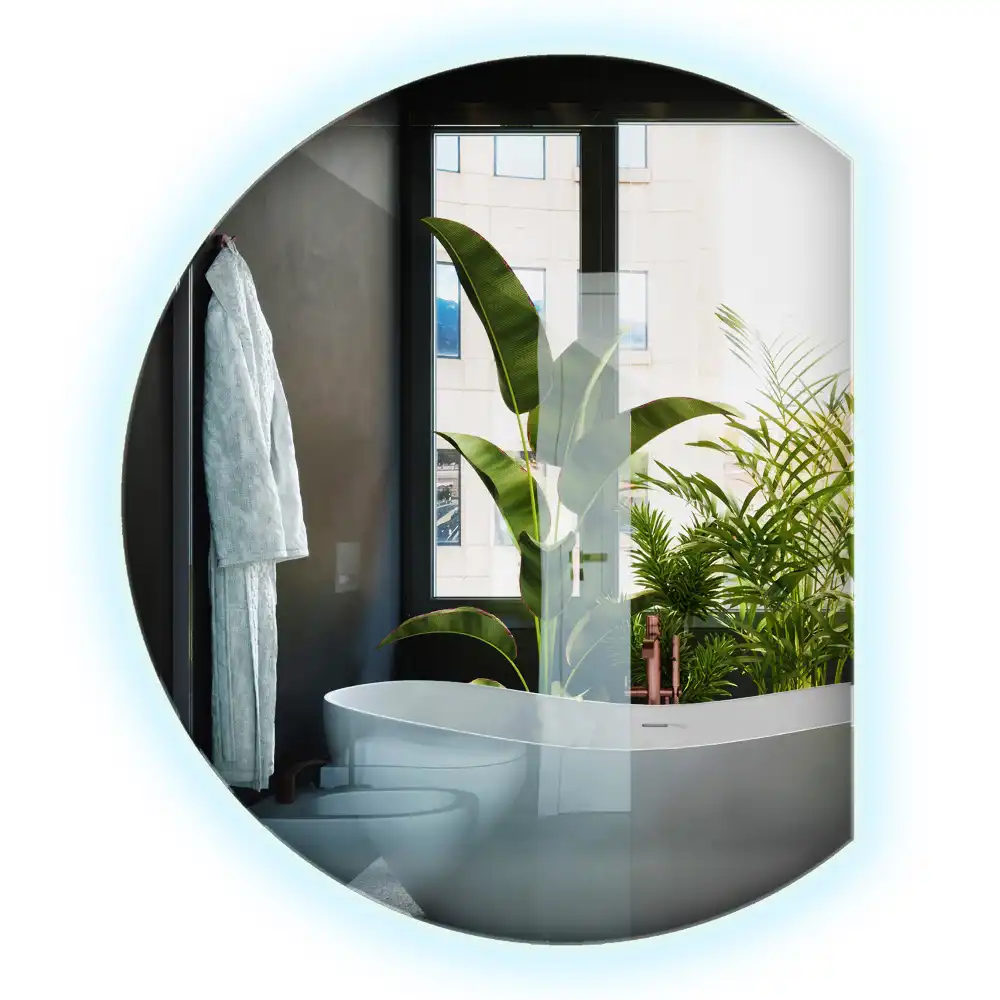 Specchio circolare tagliato con effetto LED