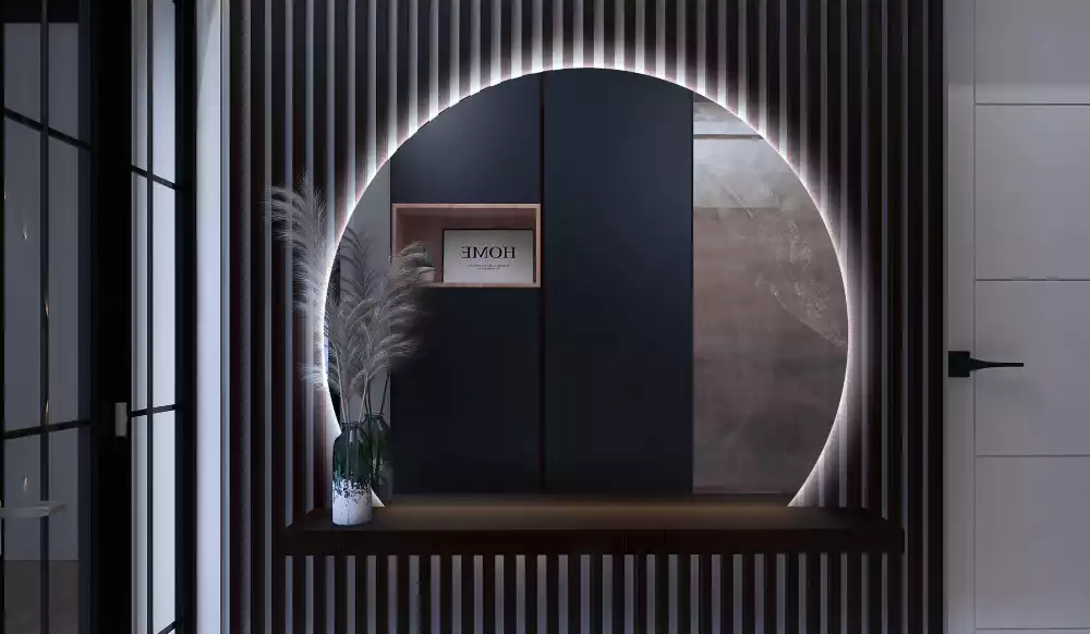 Specchio circolare tagliato con effetto LED