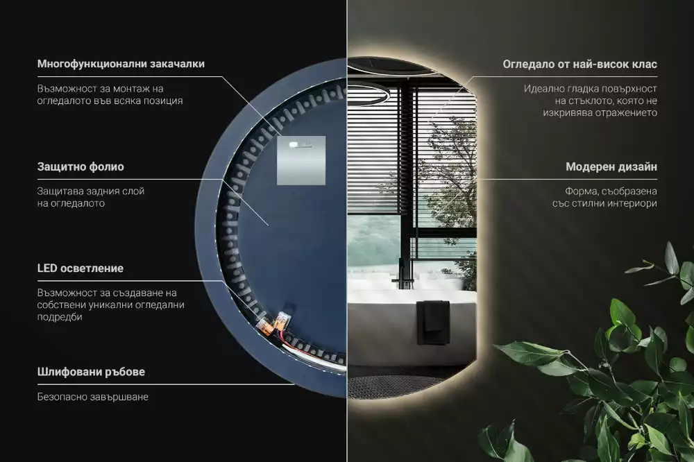 Specchio circolare tagliato con effetto LED