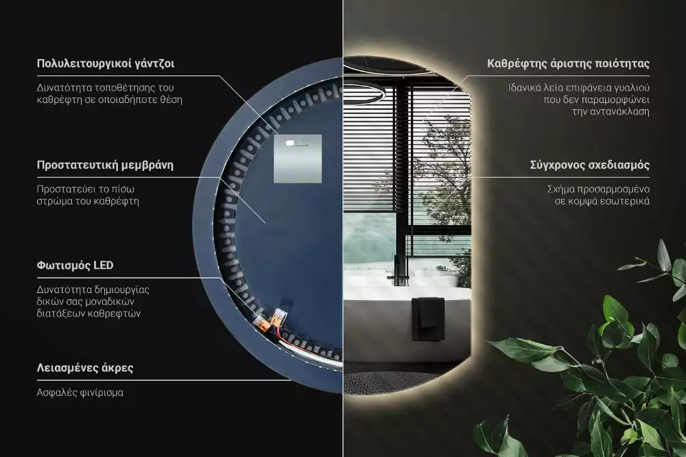 Specchio circolare tagliato con effetto LED