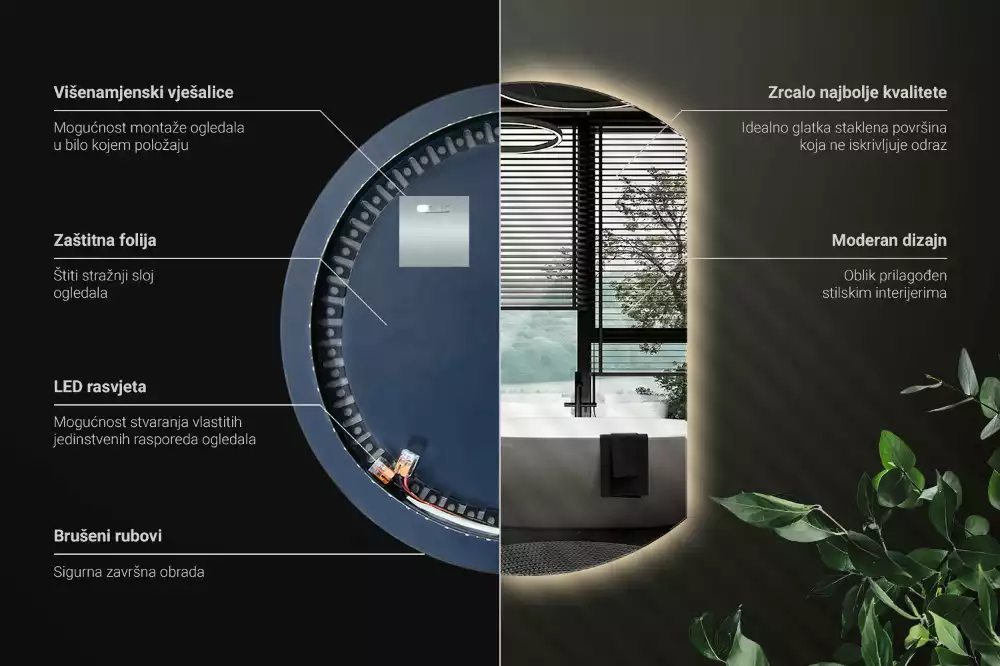 Specchio circolare tagliato con effetto LED