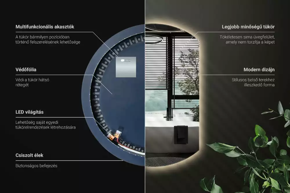 Specchio circolare tagliato con effetto LED