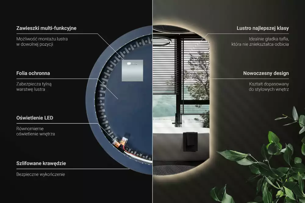 Specchio circolare tagliato con effetto LED