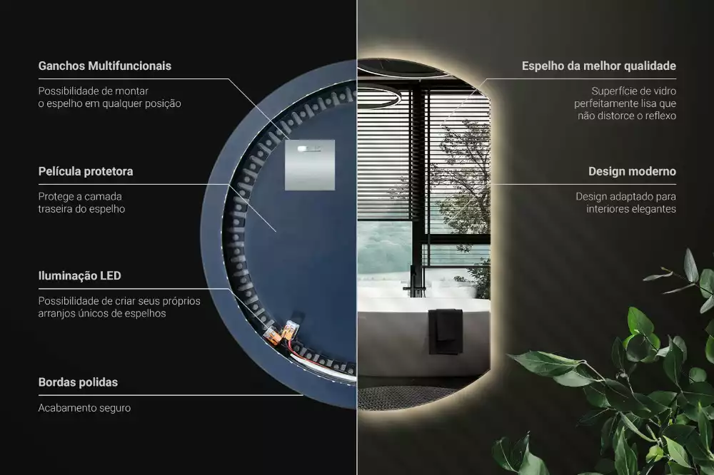 Specchio circolare tagliato con effetto LED