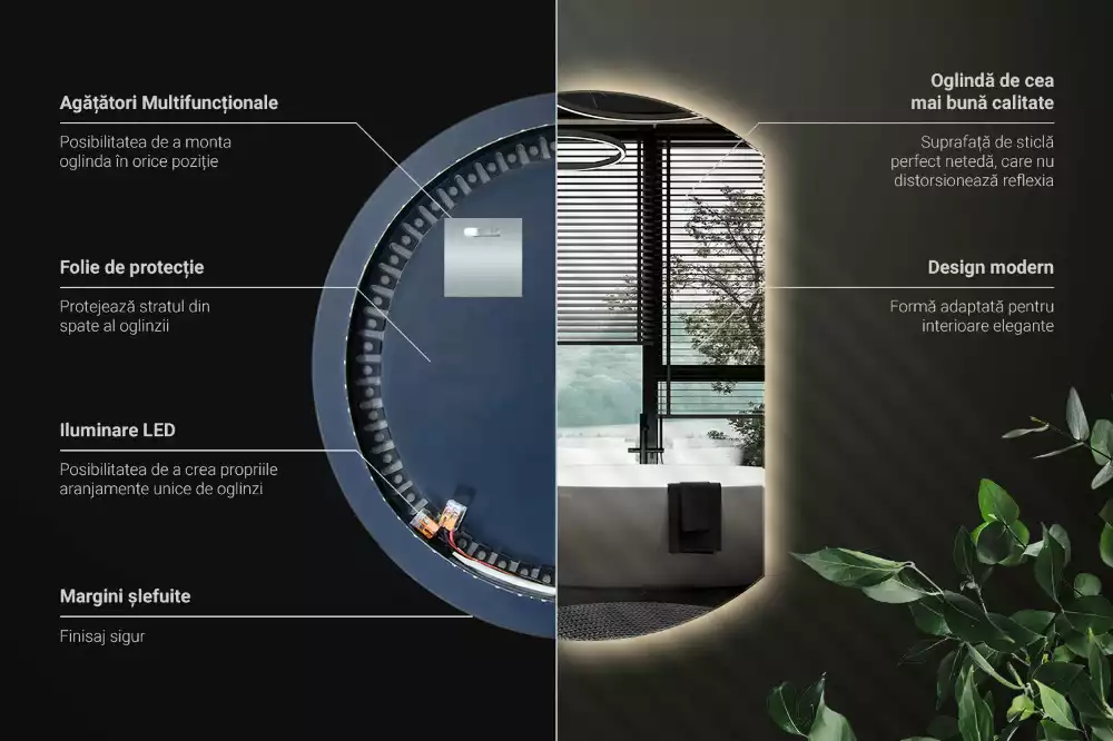 Specchio circolare tagliato con effetto LED