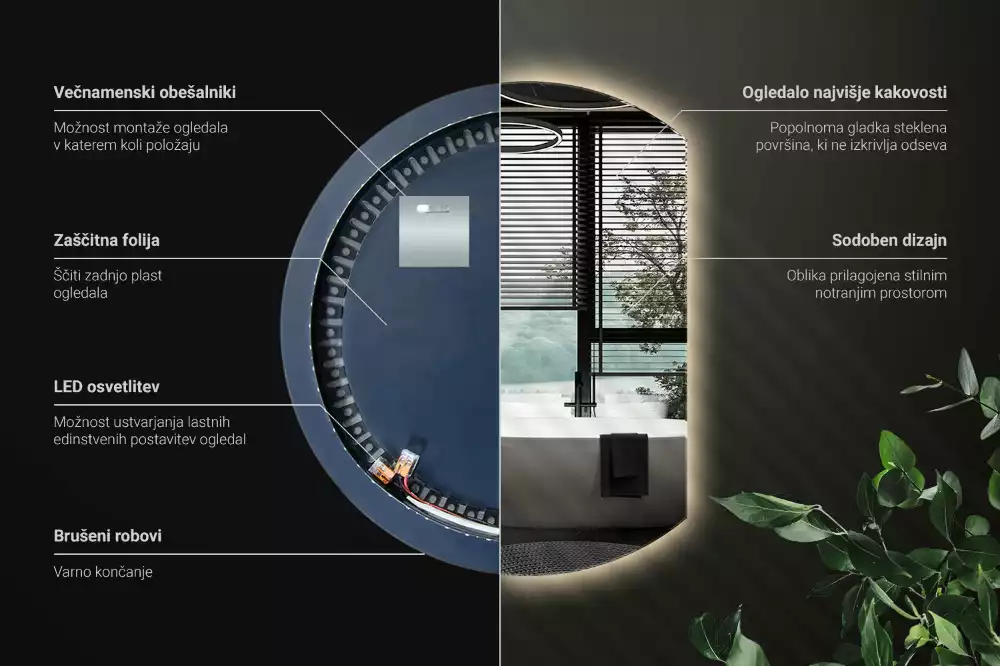 Specchio circolare tagliato con effetto LED