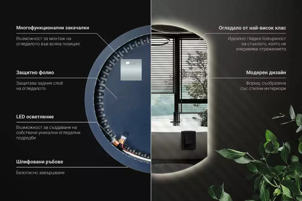 Specchio circolare tagliato con effetto LED