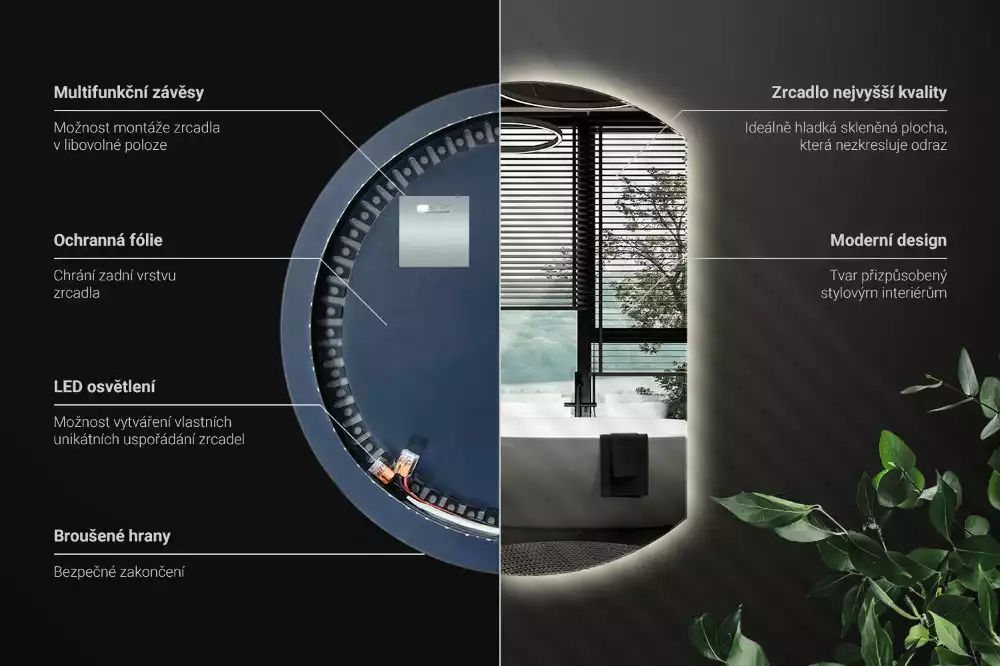 Specchio circolare tagliato con effetto LED