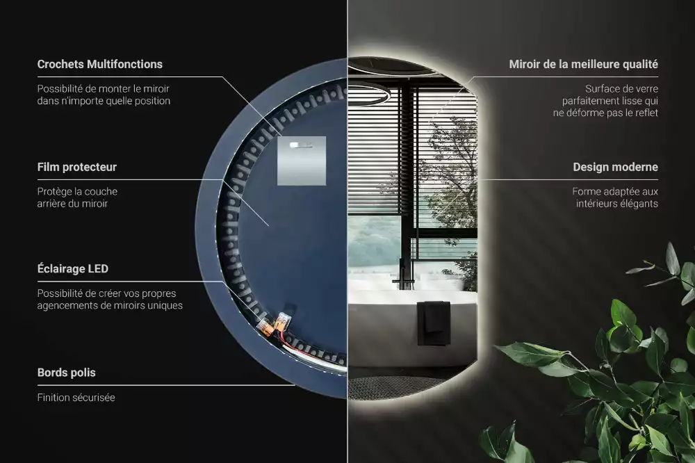 Specchio circolare tagliato con effetto LED