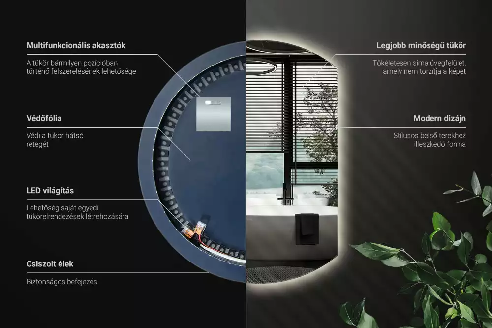 Specchio circolare tagliato con effetto LED