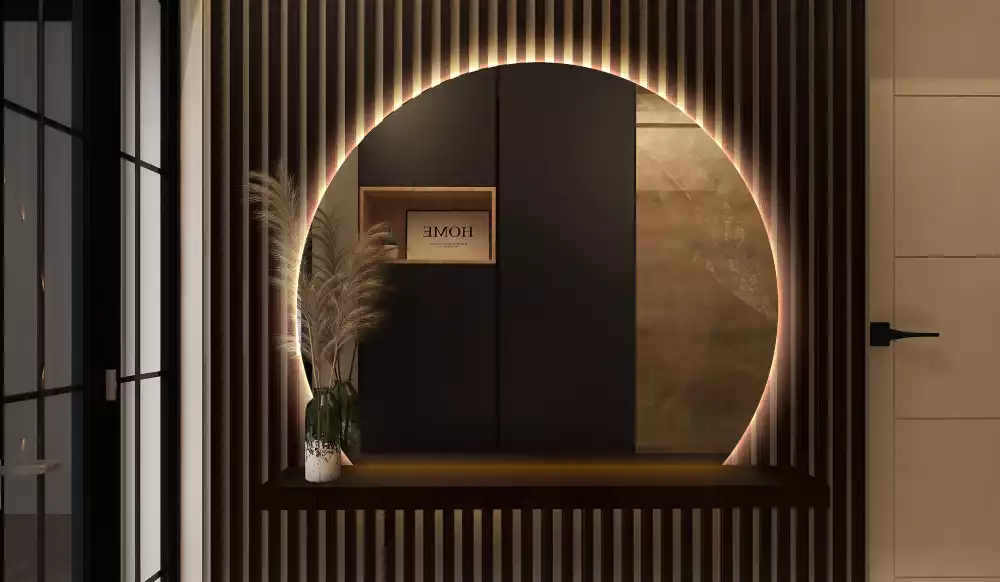 Specchio circolare tagliato con effetto LED