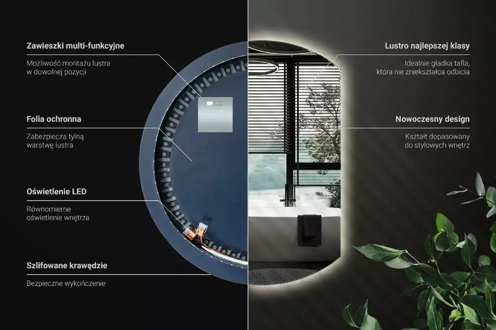 Specchio circolare tagliato con effetto LED