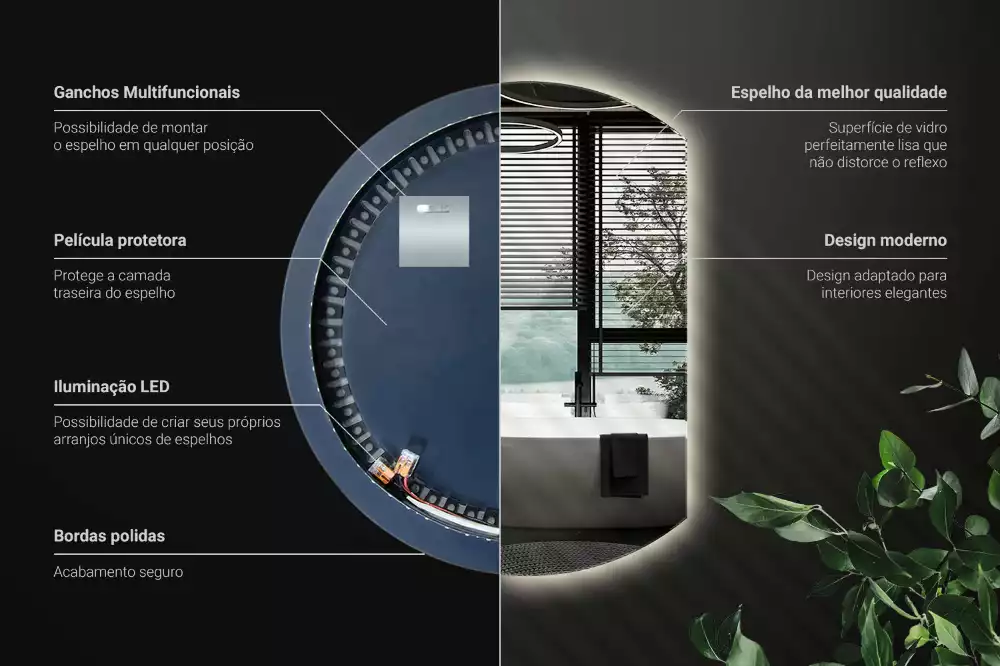 Specchio circolare tagliato con effetto LED