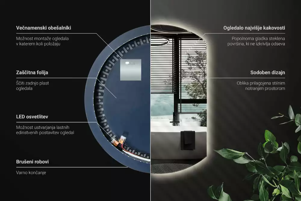 Specchio circolare tagliato con effetto LED