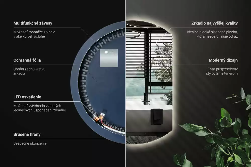 Specchio circolare tagliato con effetto LED