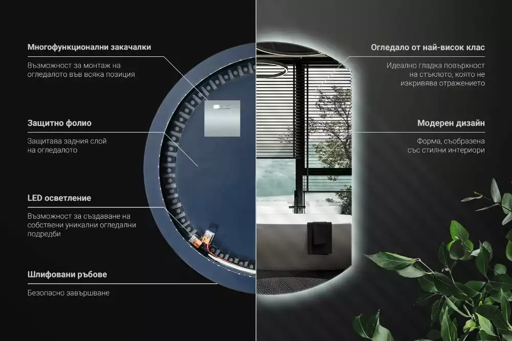 Specchio circolare tagliato con effetto LED