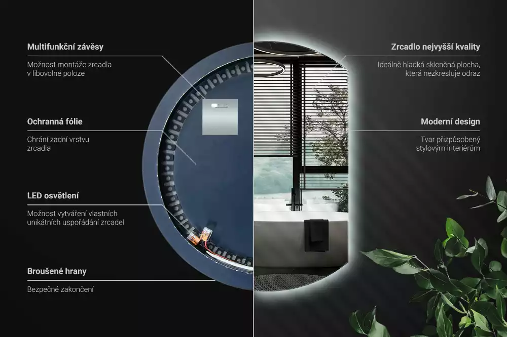 Specchio circolare tagliato con effetto LED