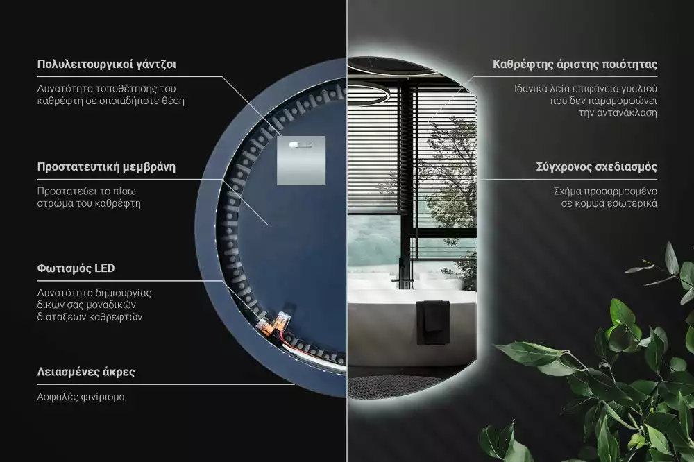 Specchio circolare tagliato con effetto LED