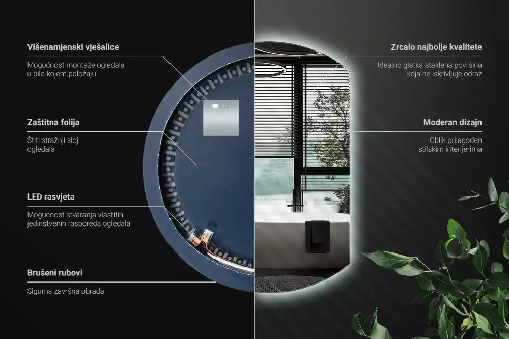 Specchio circolare tagliato con effetto LED