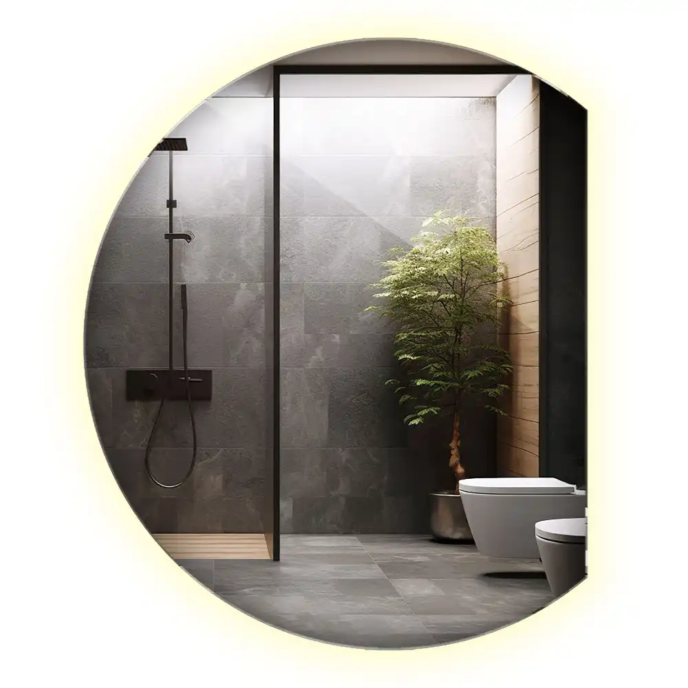 Specchio circolare tagliato con effetto LED