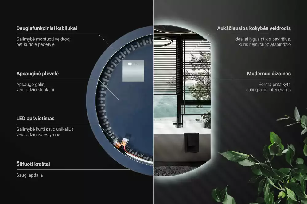 Specchio circolare tagliato con effetto LED