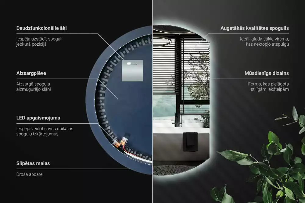 Specchio circolare tagliato con effetto LED