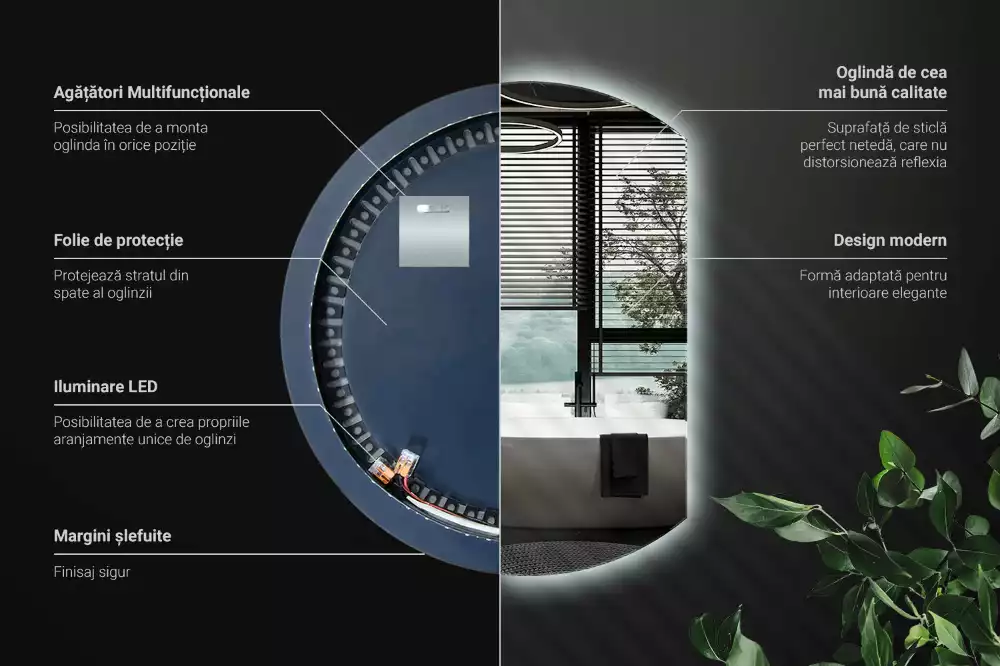 Specchio circolare tagliato con effetto LED