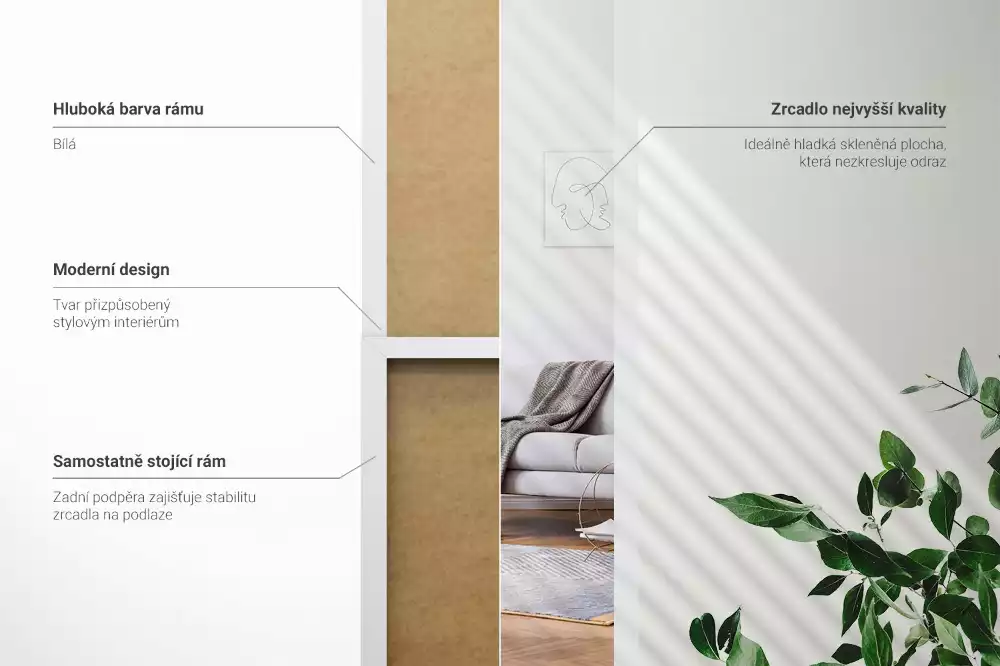 Specchio da terra con cornice bianca