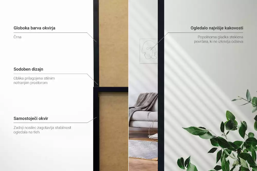 Specchio da terra con cornice nera