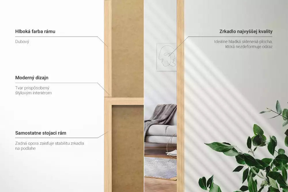 Specchio da terra con cornice colore quercia