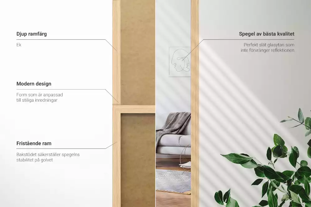 Specchio da terra con cornice colore quercia