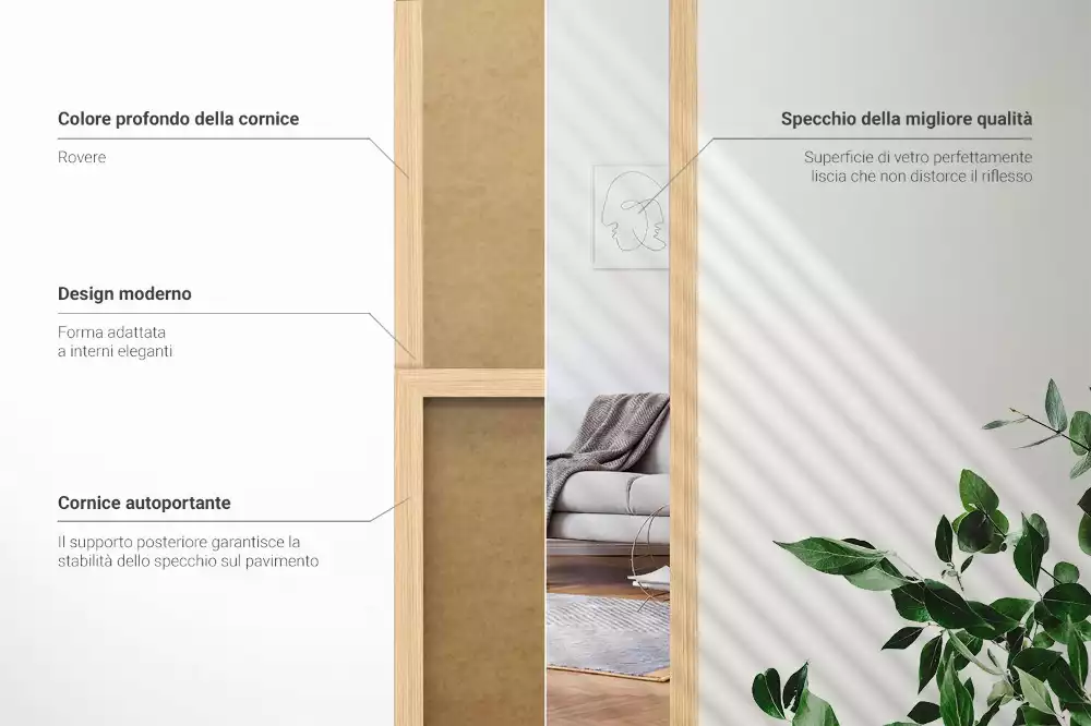 Specchio da terra con cornice colore quercia