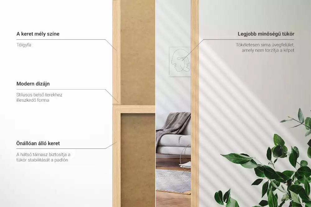 Specchio da terra con cornice colore quercia