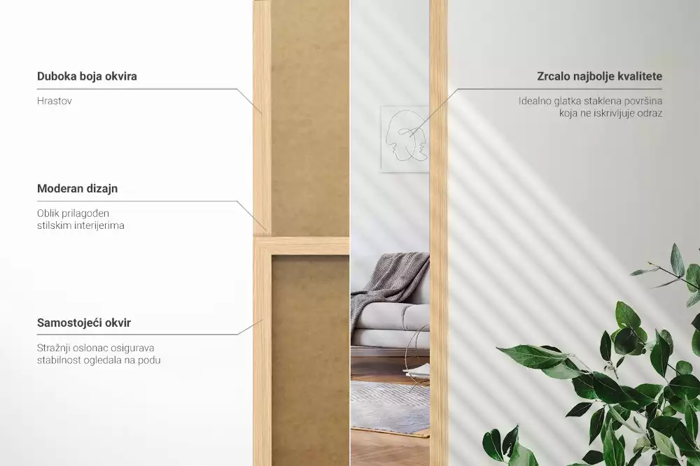 Specchio da terra con cornice colore quercia