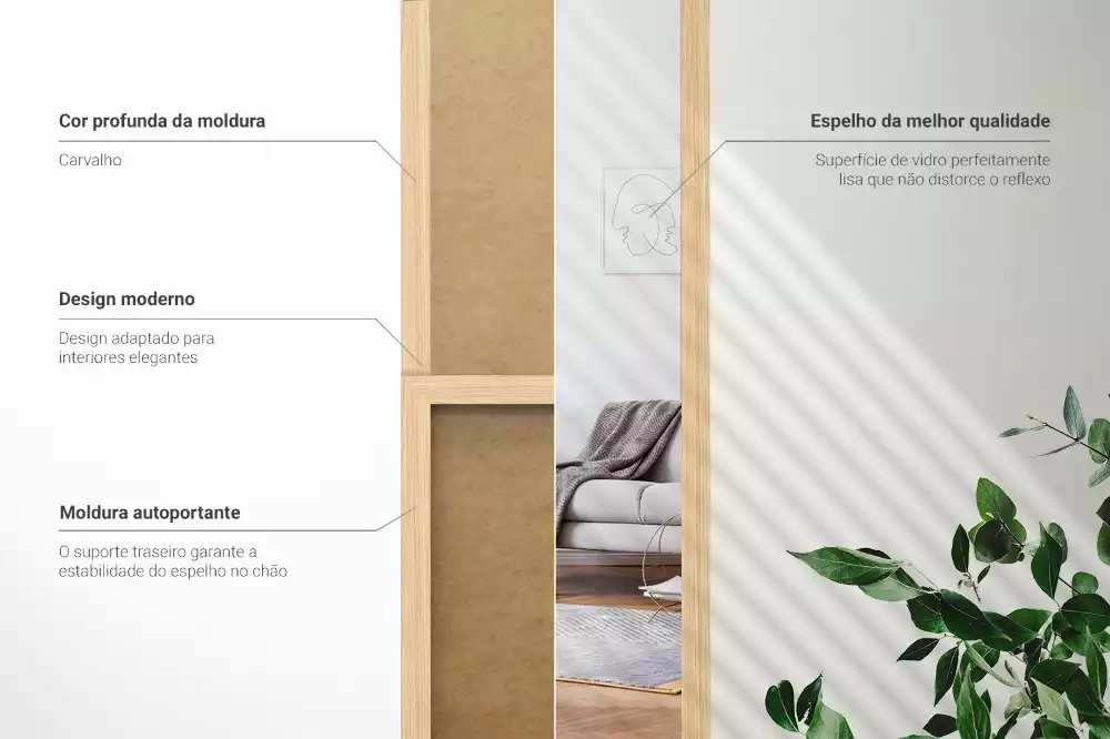 Specchio da terra con cornice colore quercia