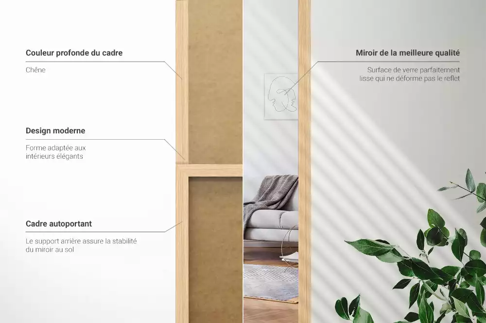 Specchio da terra con cornice colore quercia