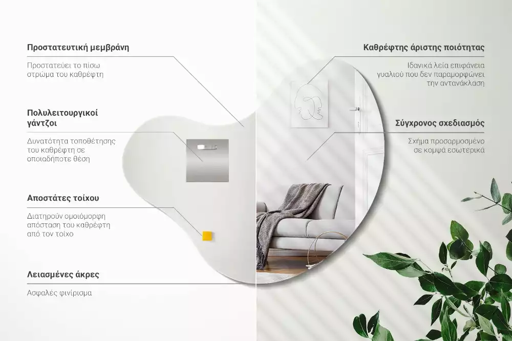 Specchio organico senza cornice appeso