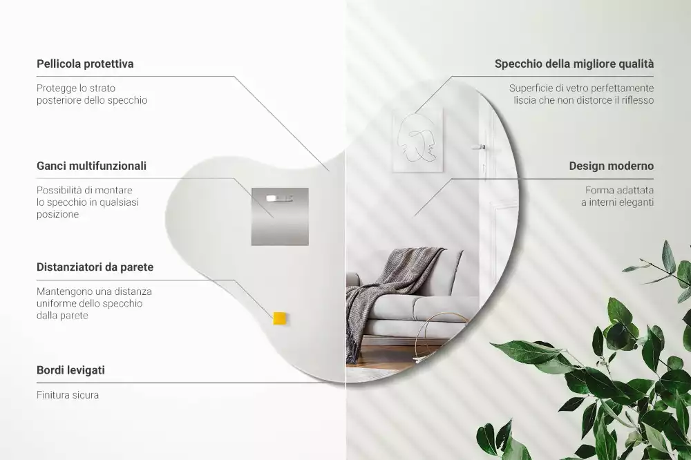 Specchio organico senza cornice appeso