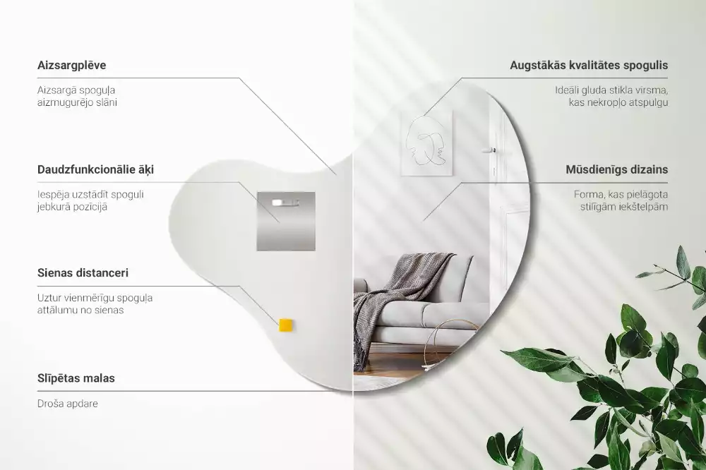 Specchio organico senza cornice appeso