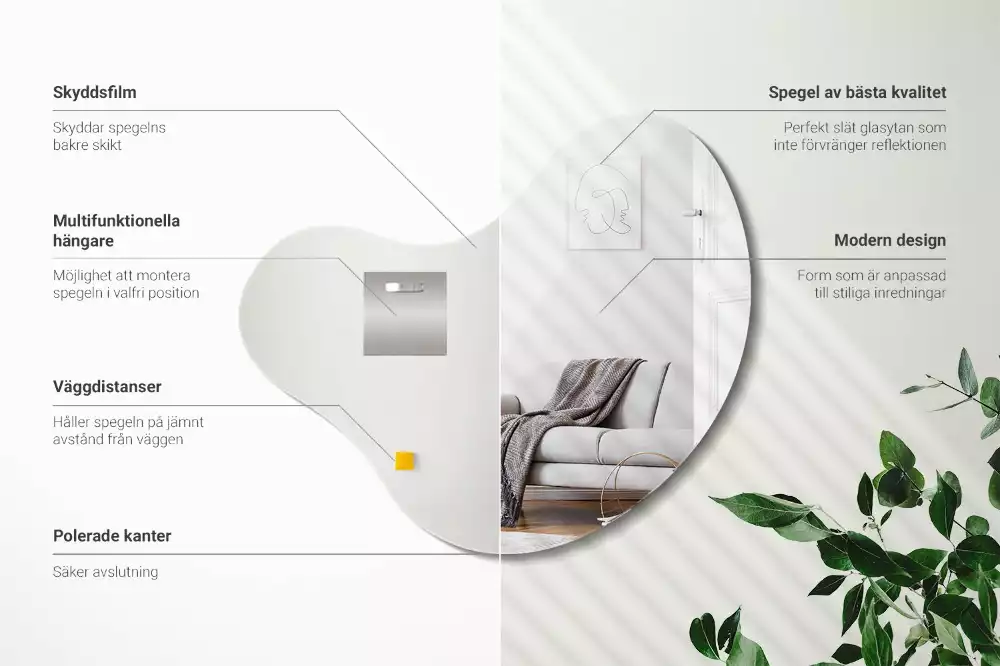 Specchio organico senza cornice appeso